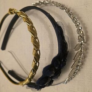 Elegant Gold, Navy, and Silver Headband Set 3 Piece
